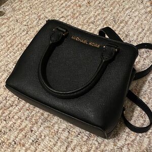 Michael Kors Black Mini Saffiano Dome Satchel with Gold Logo
